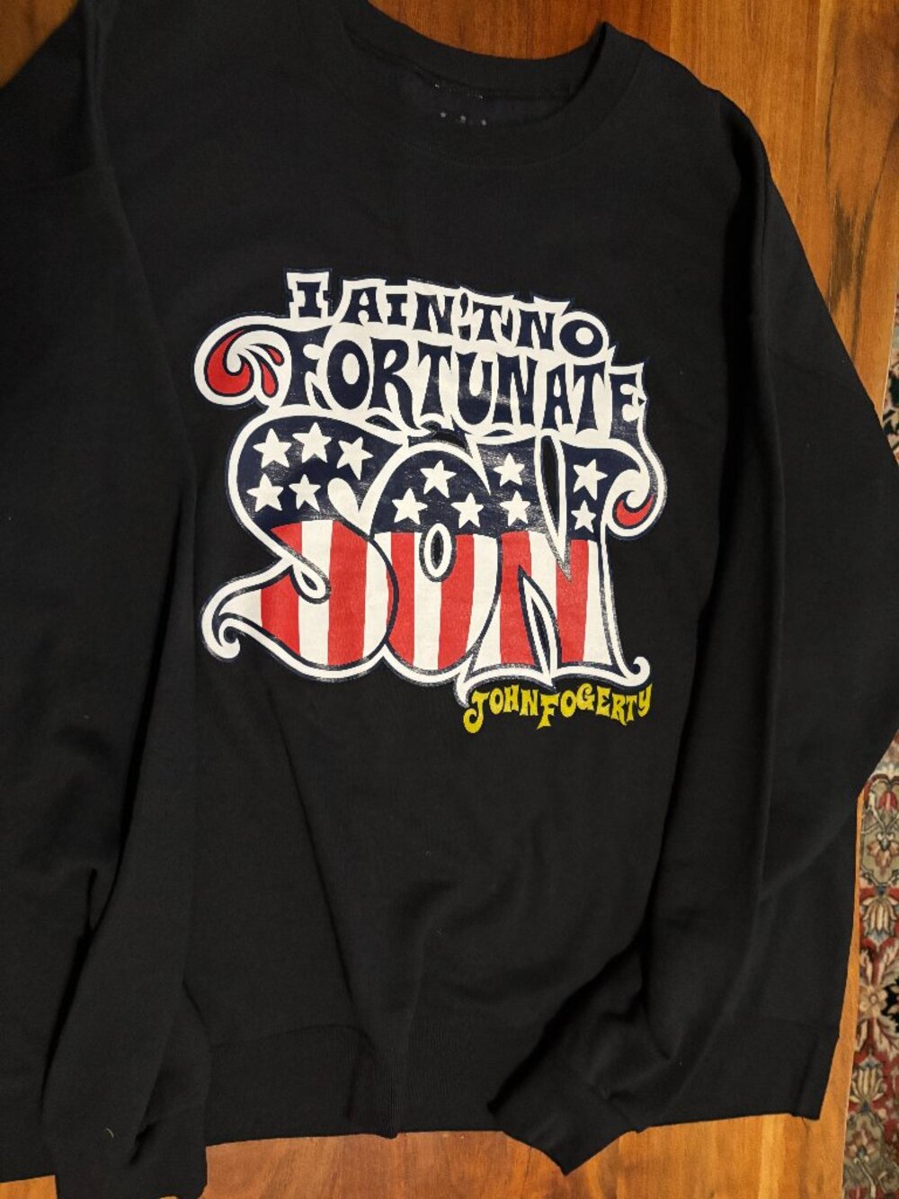 Fortunate Son XL Black Pullover Crew Neck Sweatshirt, 'I Ain't No Fortunate Son'